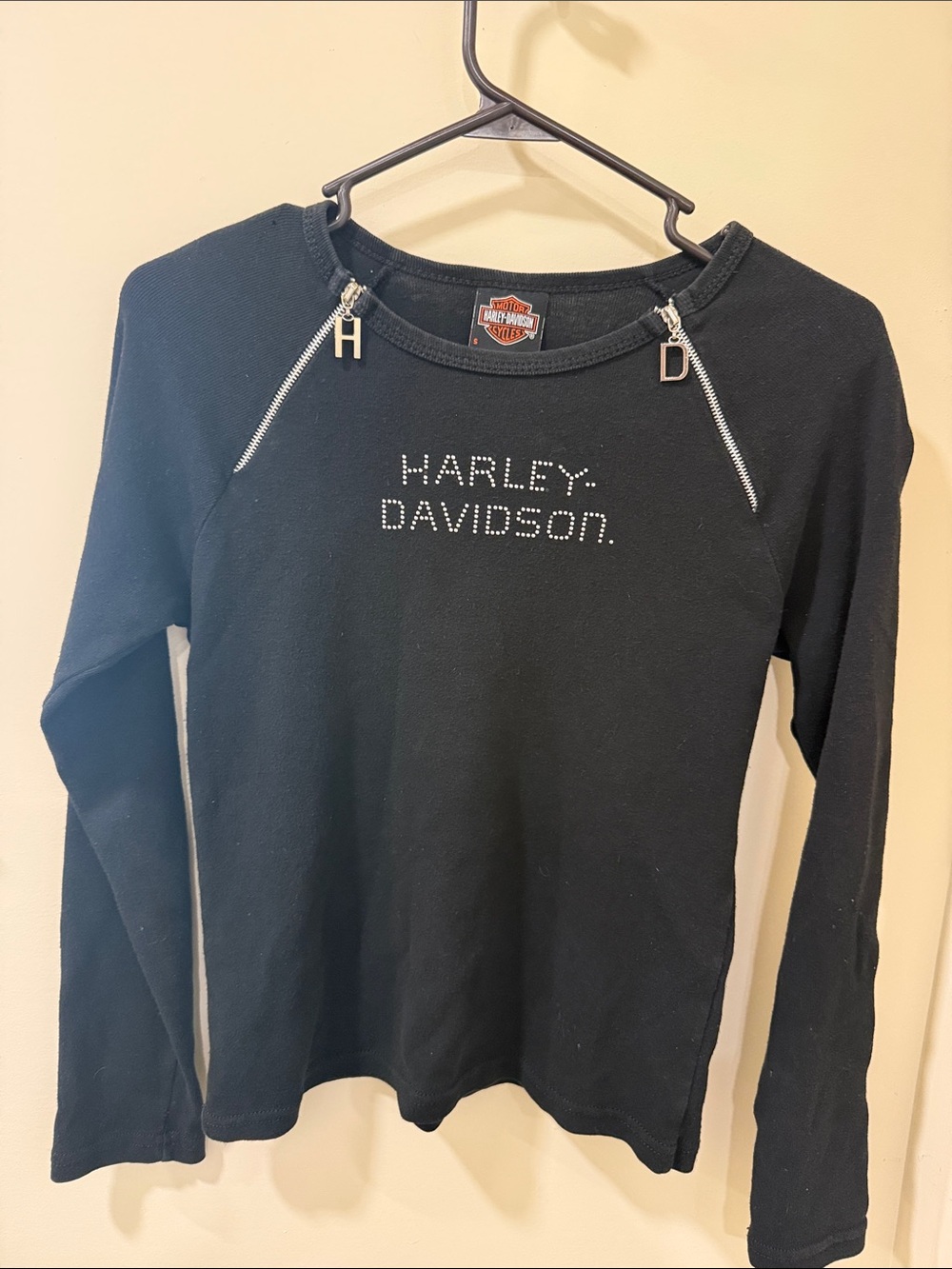 Harley-Davidson Black Long Sleeve Top with Rhinestone Logo